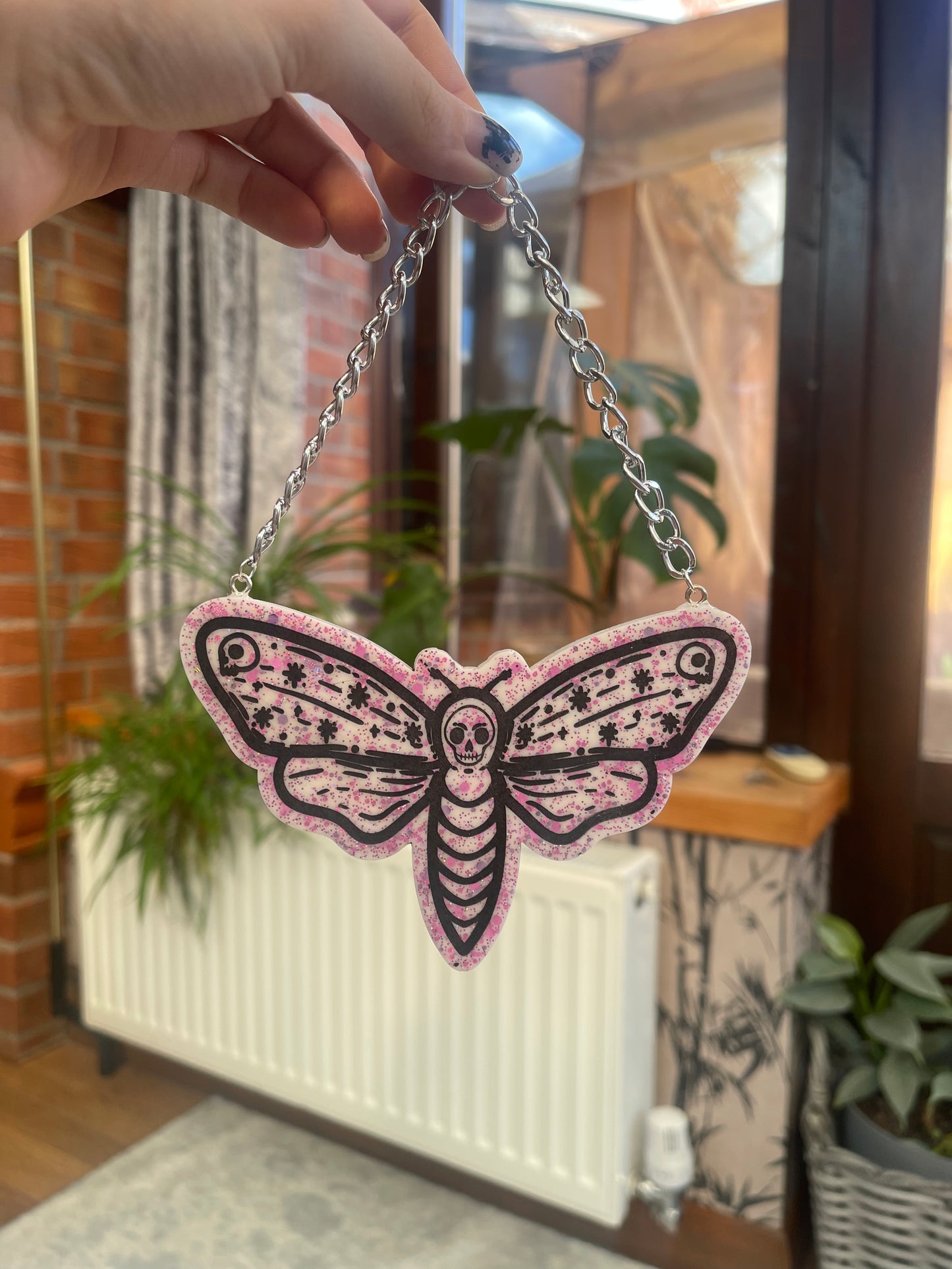 White Glitter Death Moth Wall Hanging