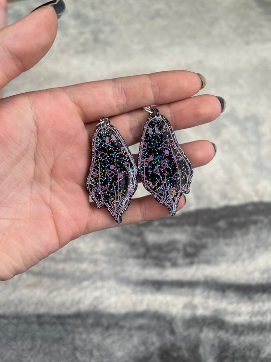 Black and Pink Glitter Candy Corn Ghost Earrings