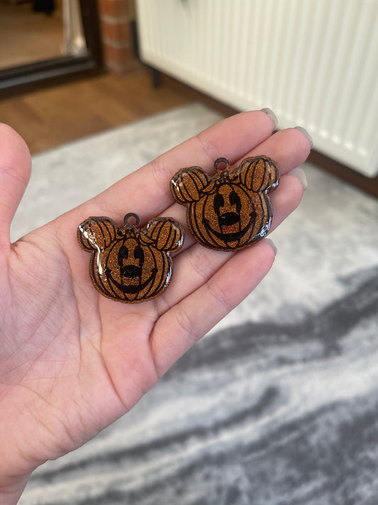 Orange Holographic Pumpkin Mouse Earrings