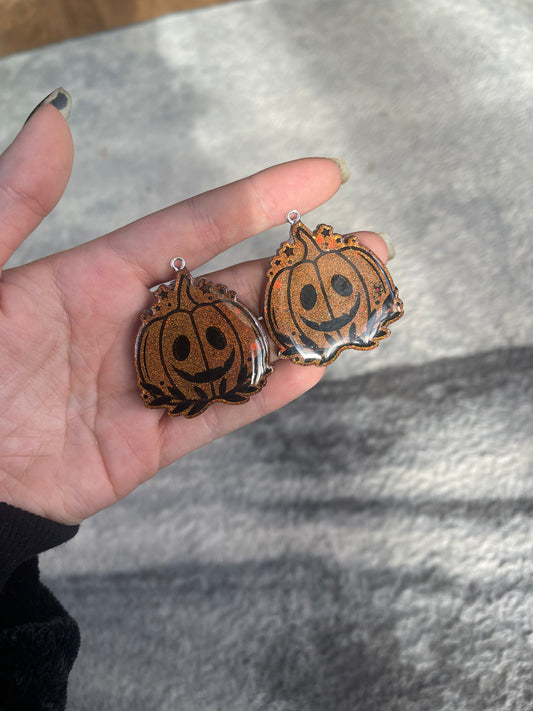 Orange Holographic Happy Pumpkin Earrings