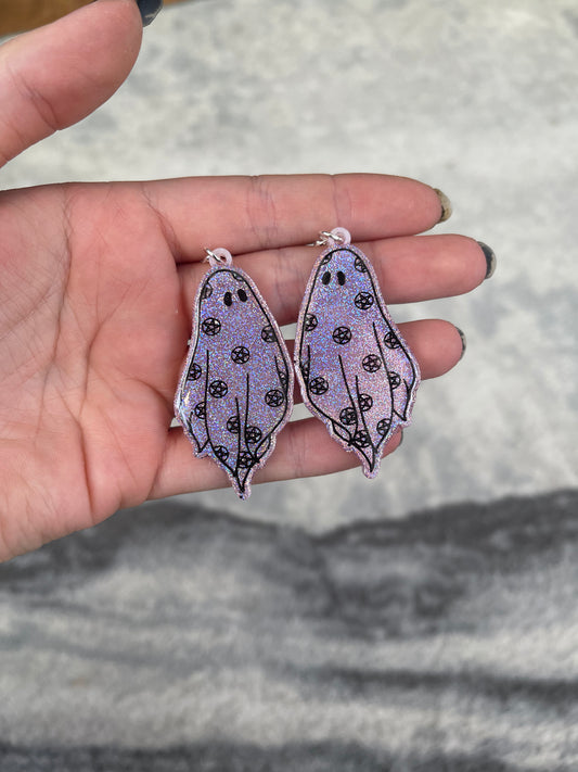 Pink Holographic Pentagram Ghost Earrings