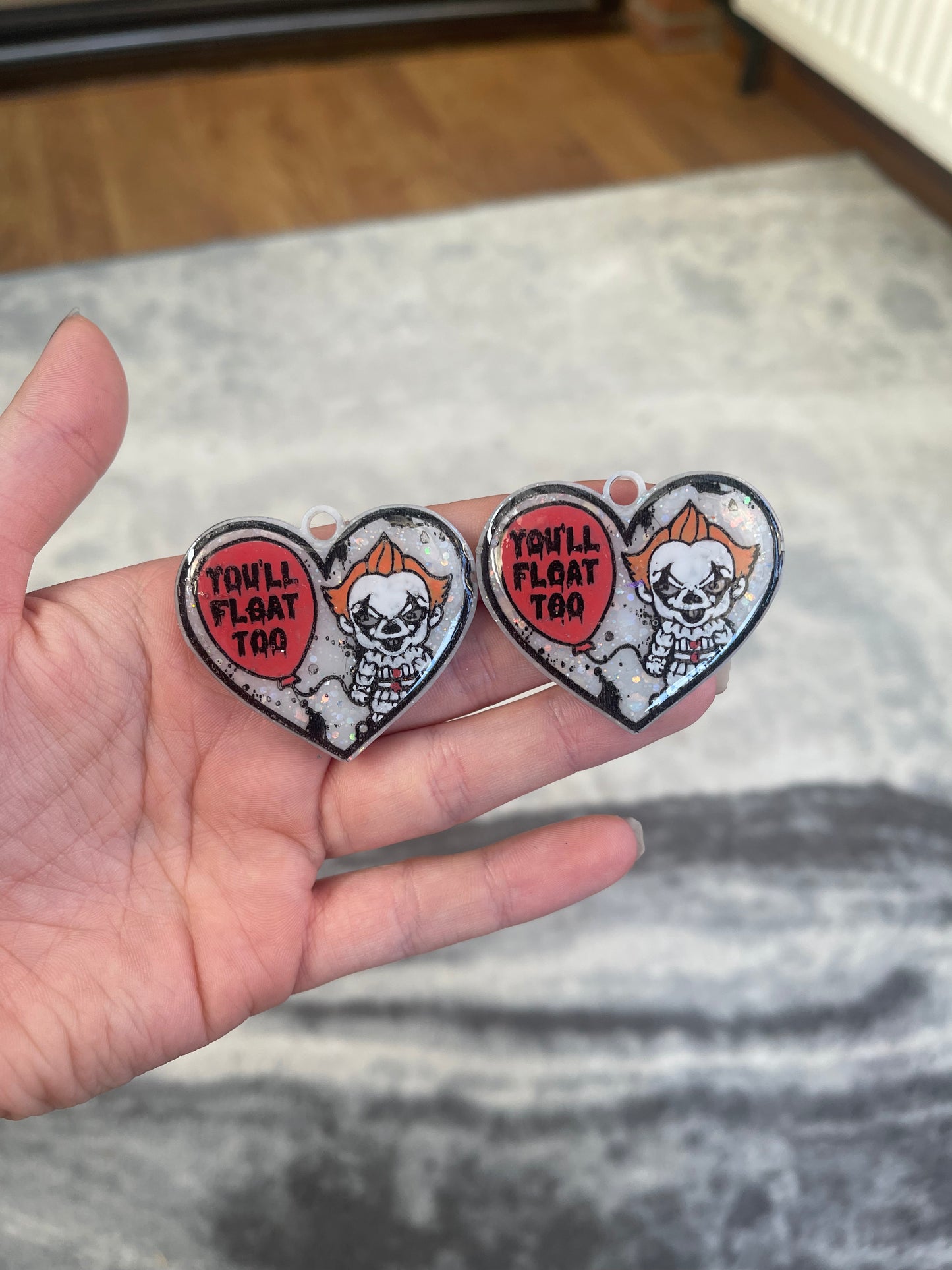 You’ll Float Too Clown Hearts Earrings