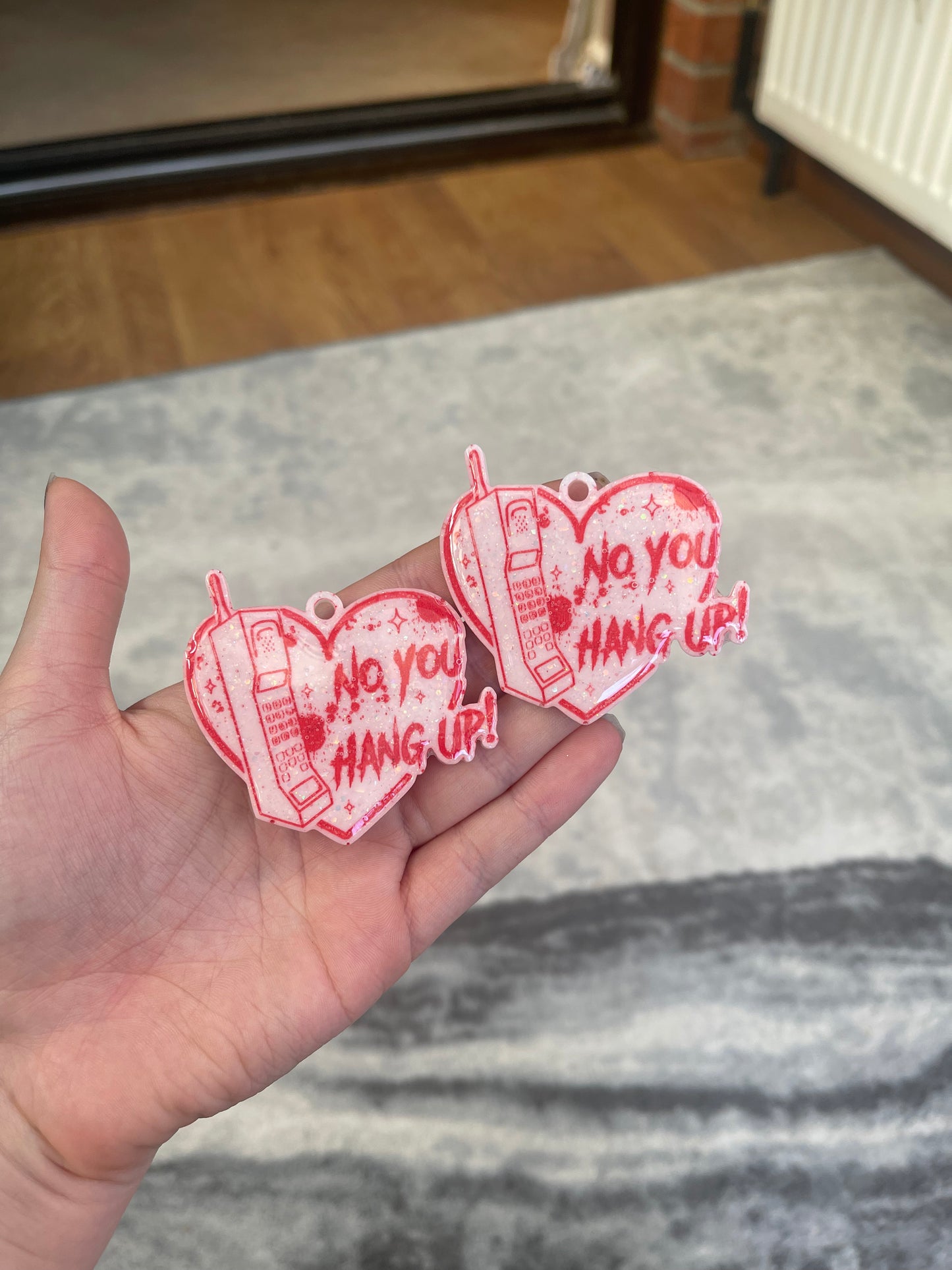 White and Red You Hang Up Hearts Earrings