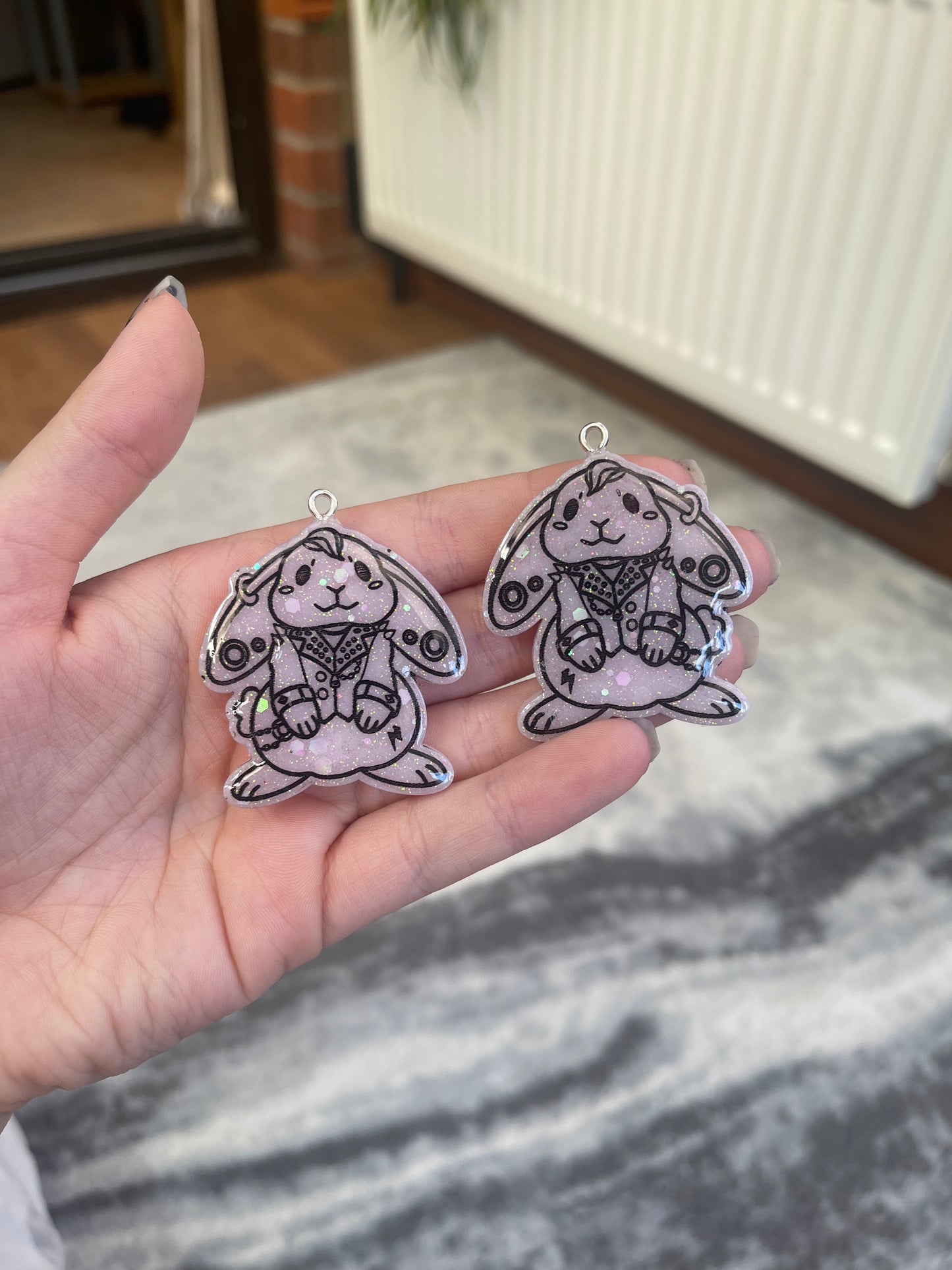 Pastel Pink Goth Punk Bunny Earrings