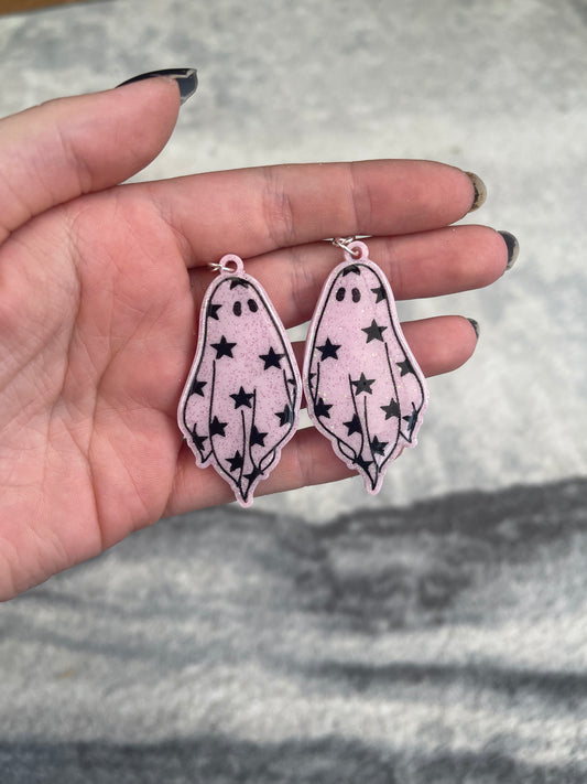 Pastel Pink Star Ghost Earrings