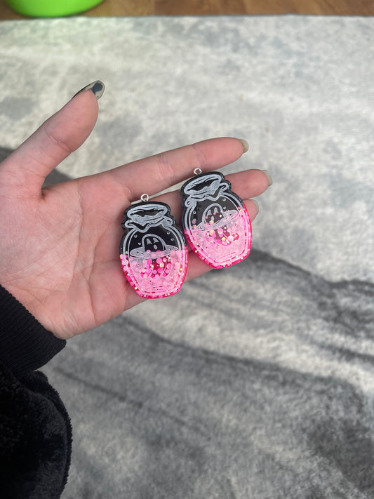 Pink and Black Ghost Jar Earrings