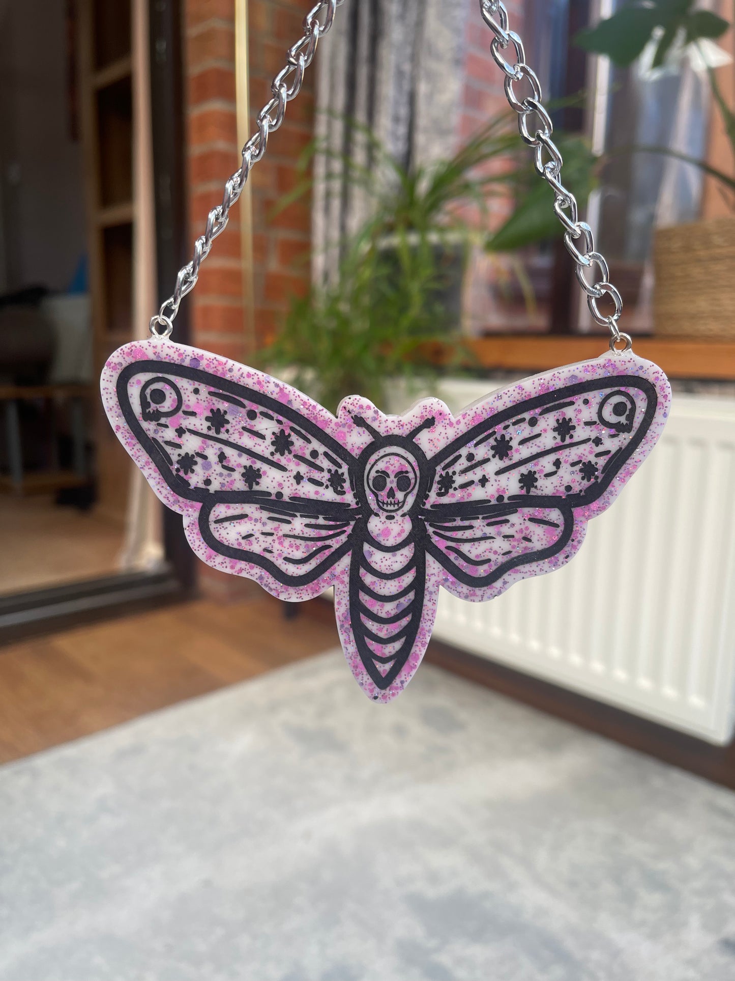 White Glitter Death Moth Wall Hanging