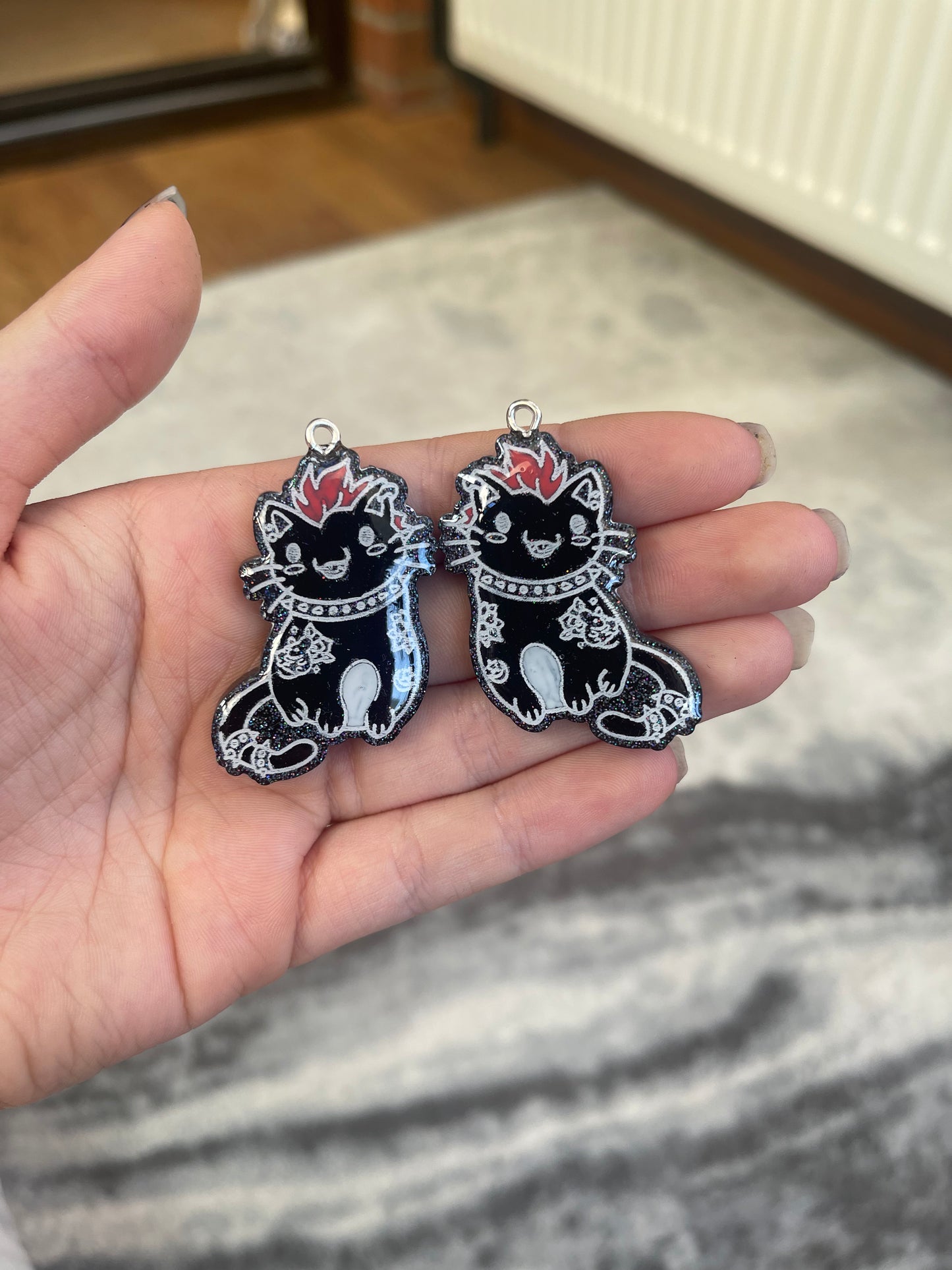 Black Goth Punk Cat Earrings