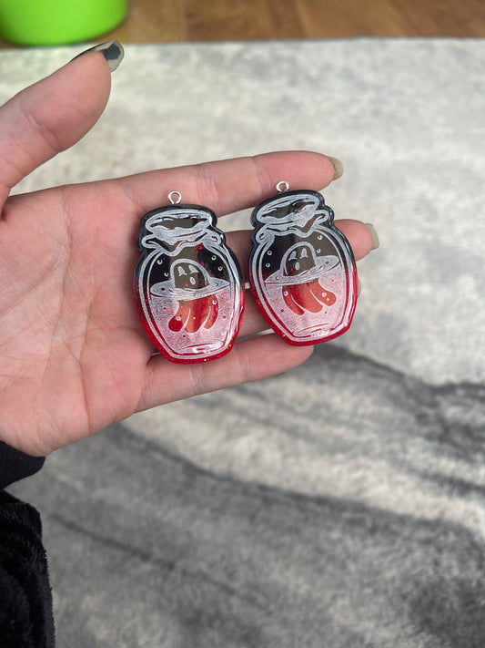 Red and Black Ghost Jar Earrings