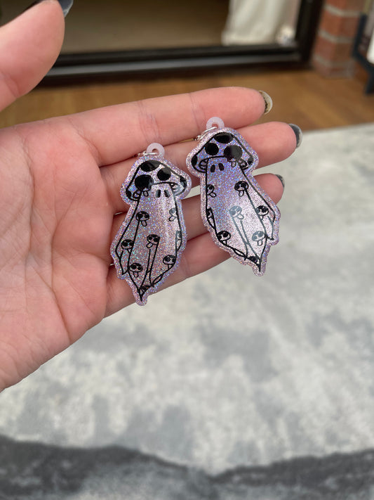 Pink Holographic Inverted Mushroom Ghost Earrings