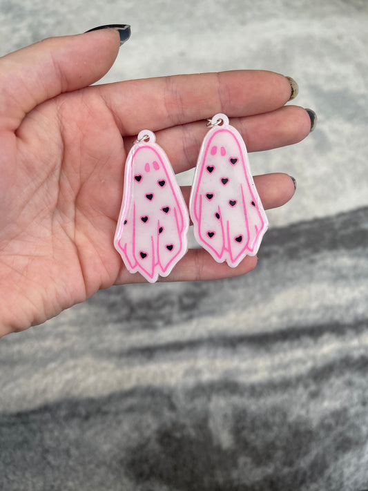 Pink and Black Hearts Ghost Earrings