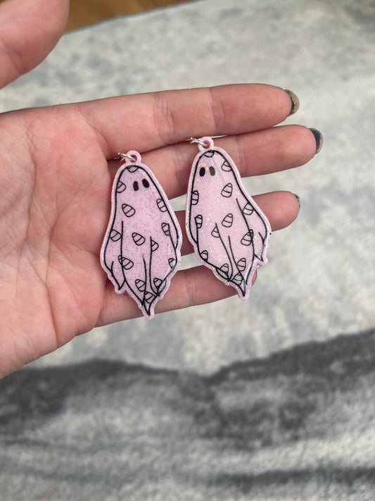 Pastel Pink Candy Corn Ghost Earrings