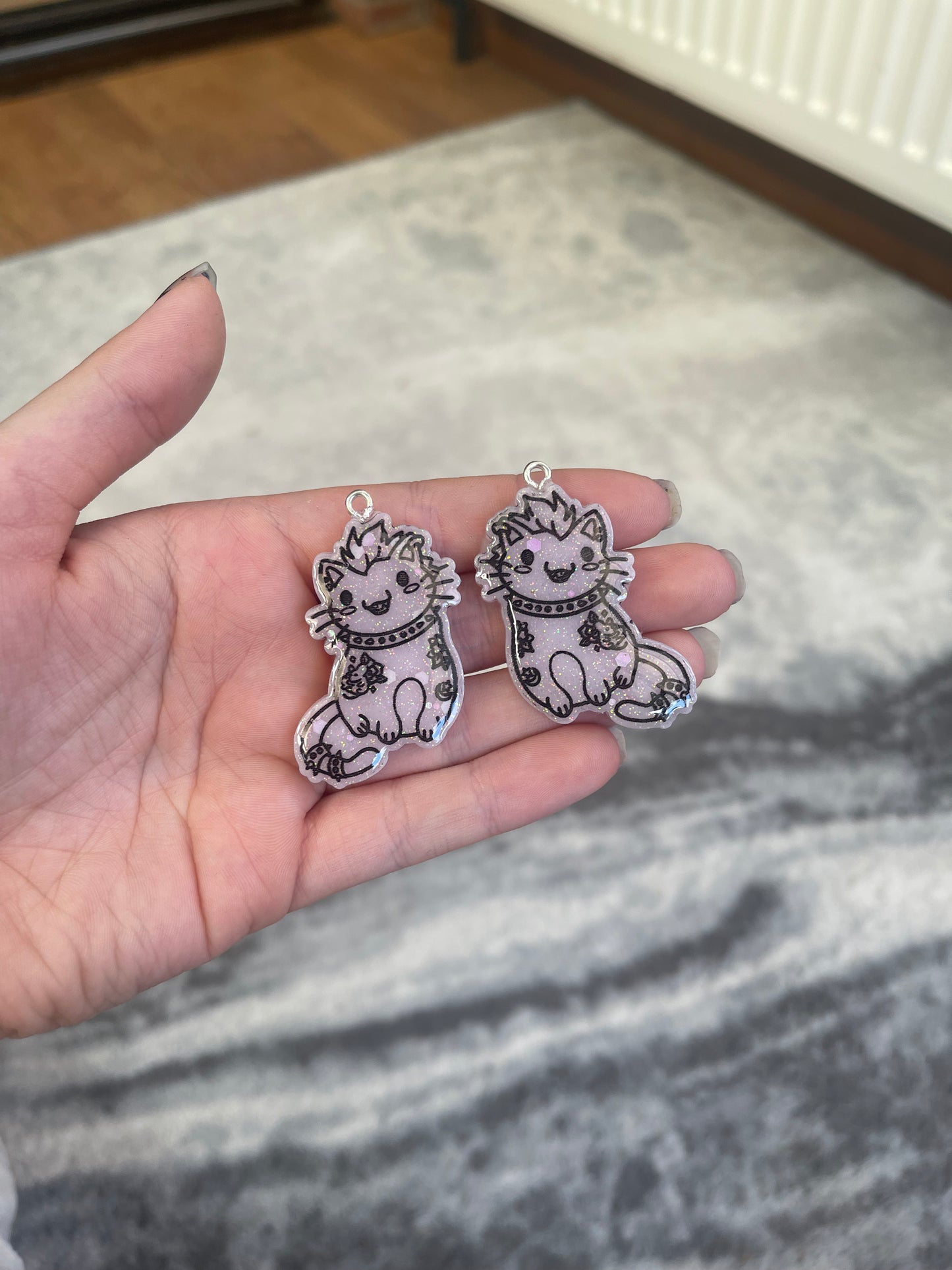 Pastel Pink Goth Punk Cat Earrings