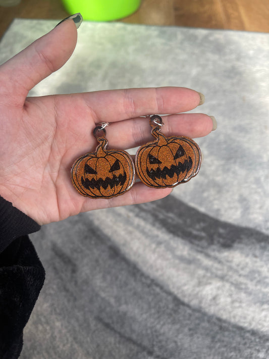 Orange Holographic Scary Pumpkin Earrings