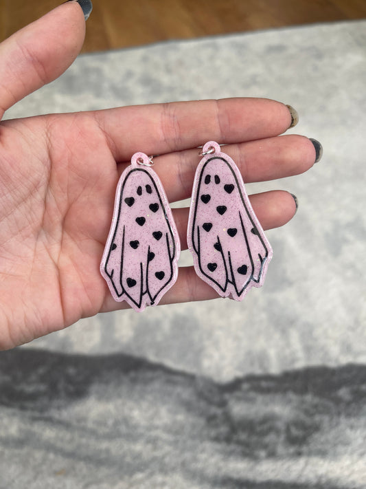 Pastel Pink Hearts Ghost Earrings