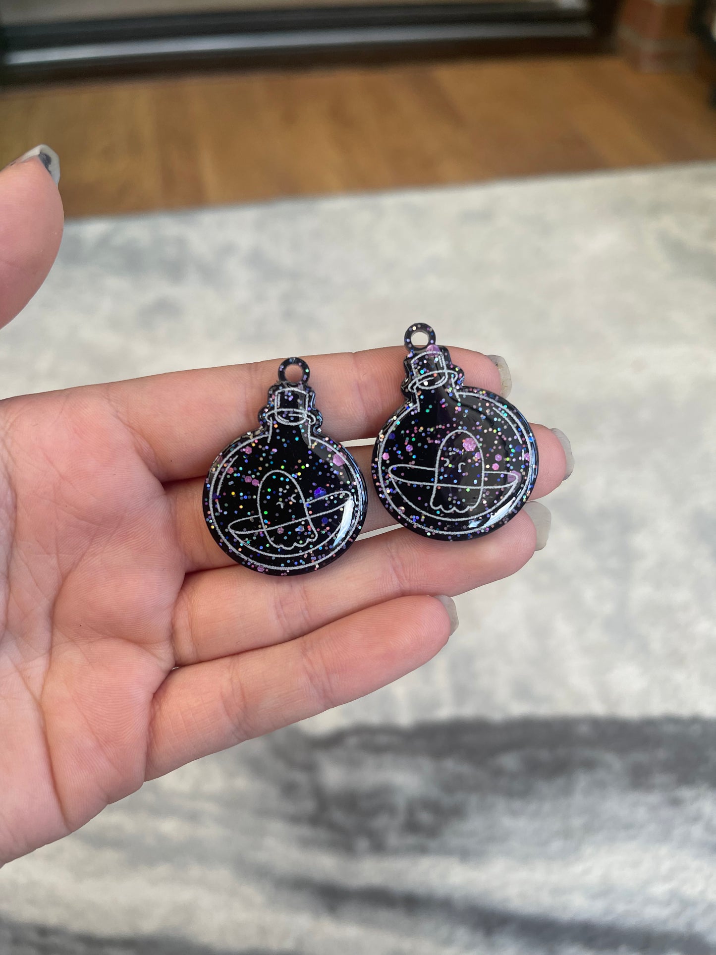 Black Glittery Jar Ghost Earrings