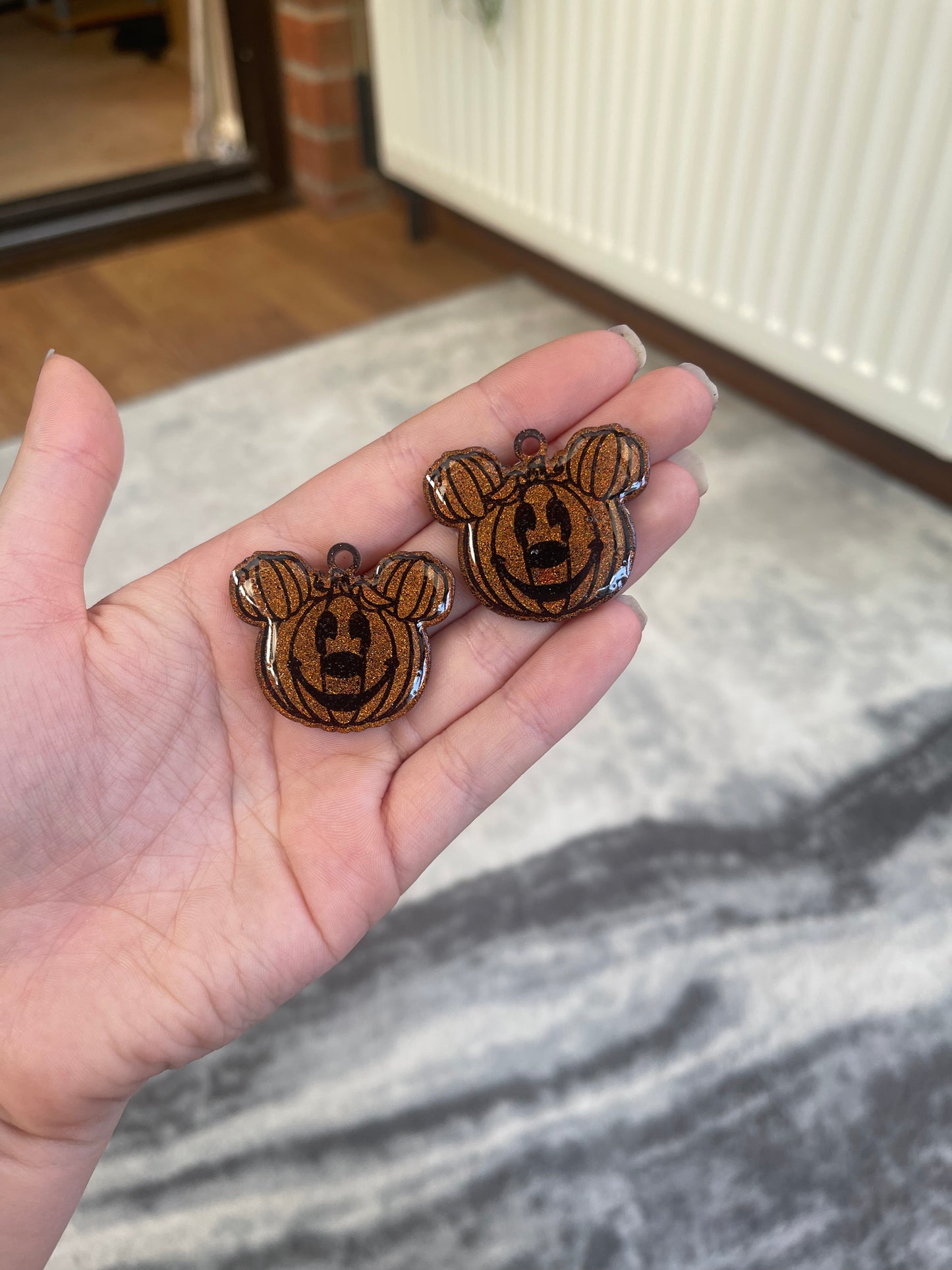 Orange Holographic Pumpkin Mouse Earrings