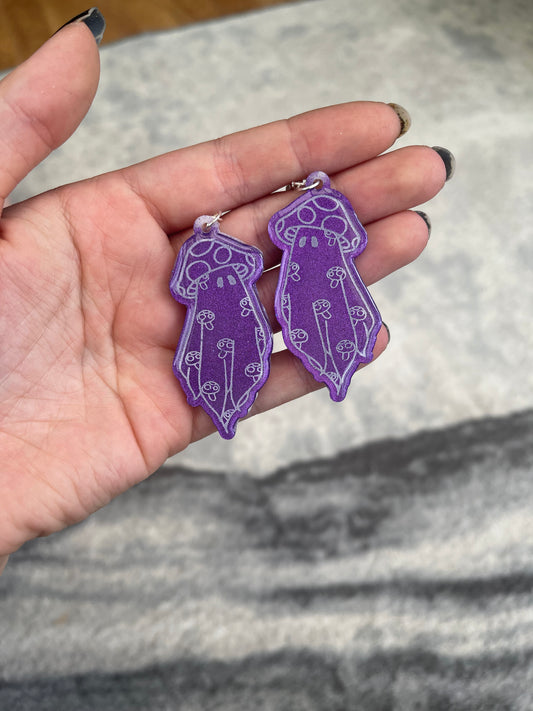 Purple Chrome Mushroom Ghost Earrings