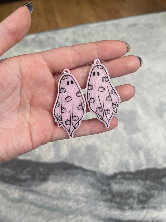 Pastel Pink Pumpkin Ghost Earrings