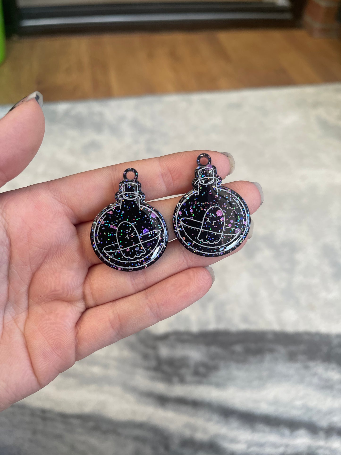 Black Glittery Jar Ghost Earrings