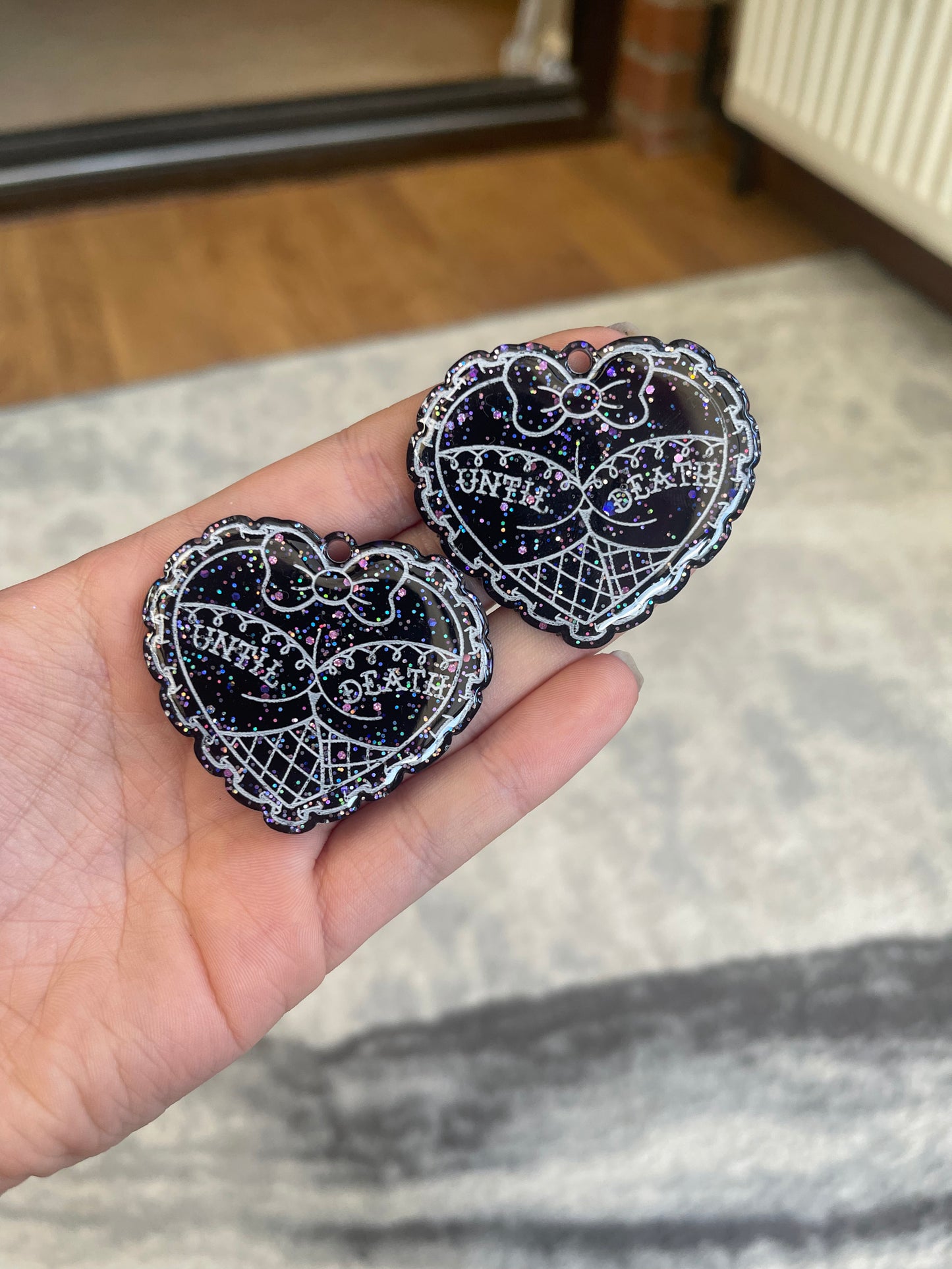 Black Glittery Until Death Booty Earrings