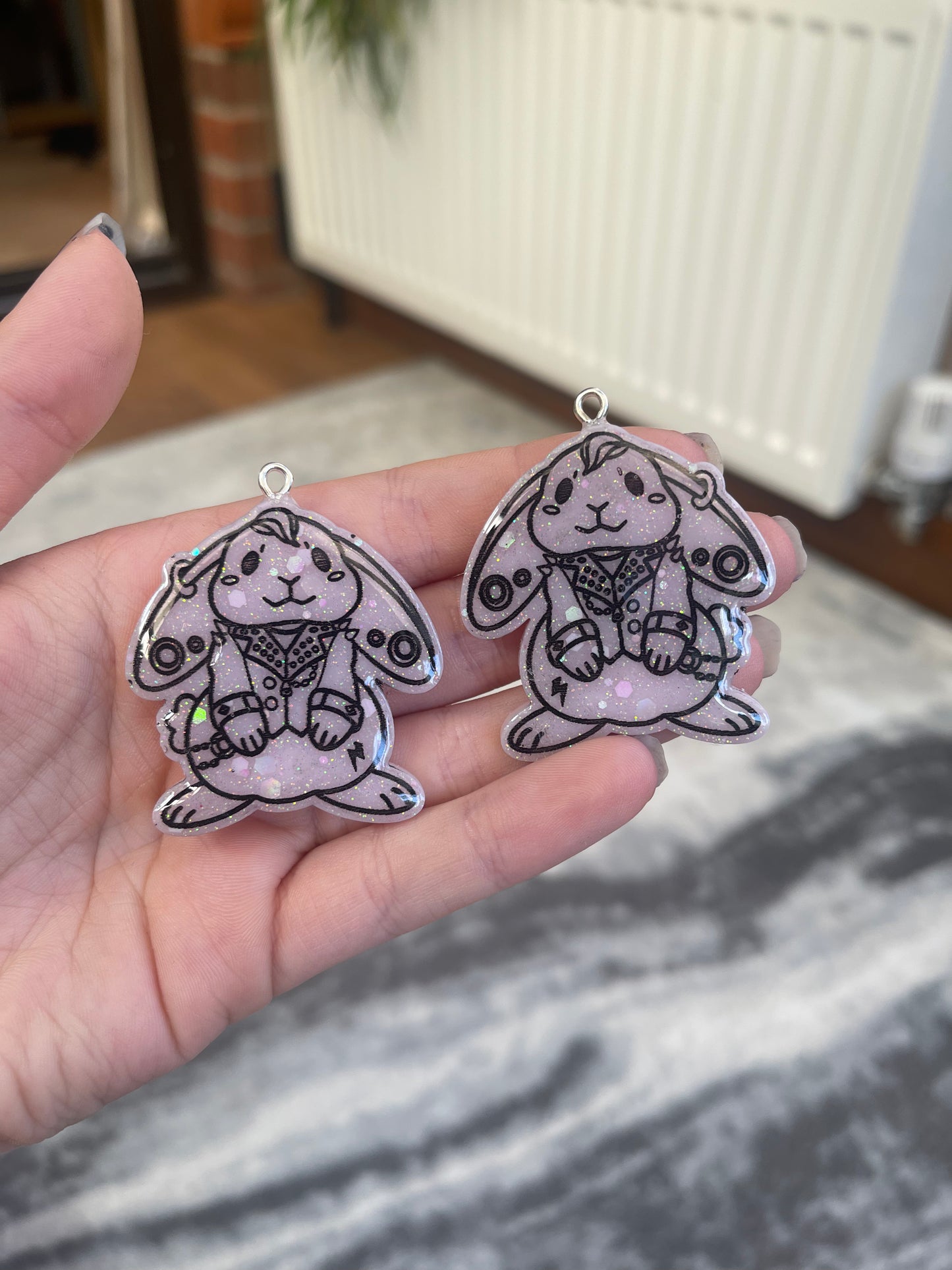 Pastel Pink Goth Punk Bunny Earrings