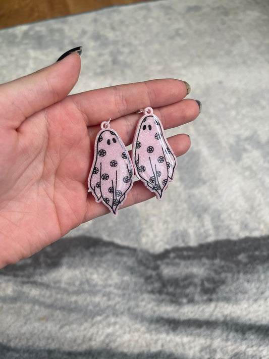 Pastel Pink Pentagram Ghost Earrings