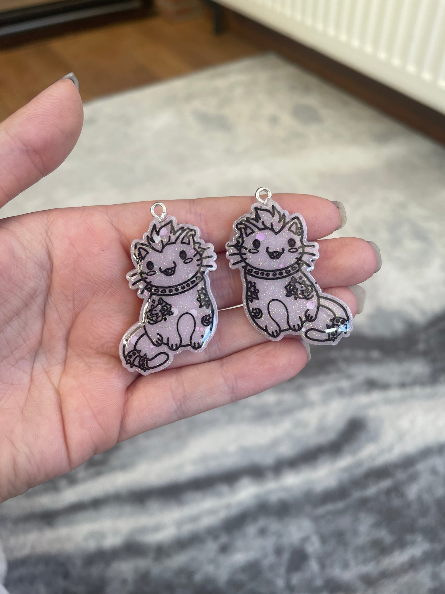 Pastel Pink Goth Punk Cat Earrings