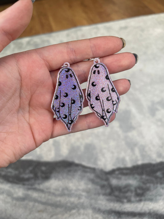 Pink Holographic Moon Ghost Earrings