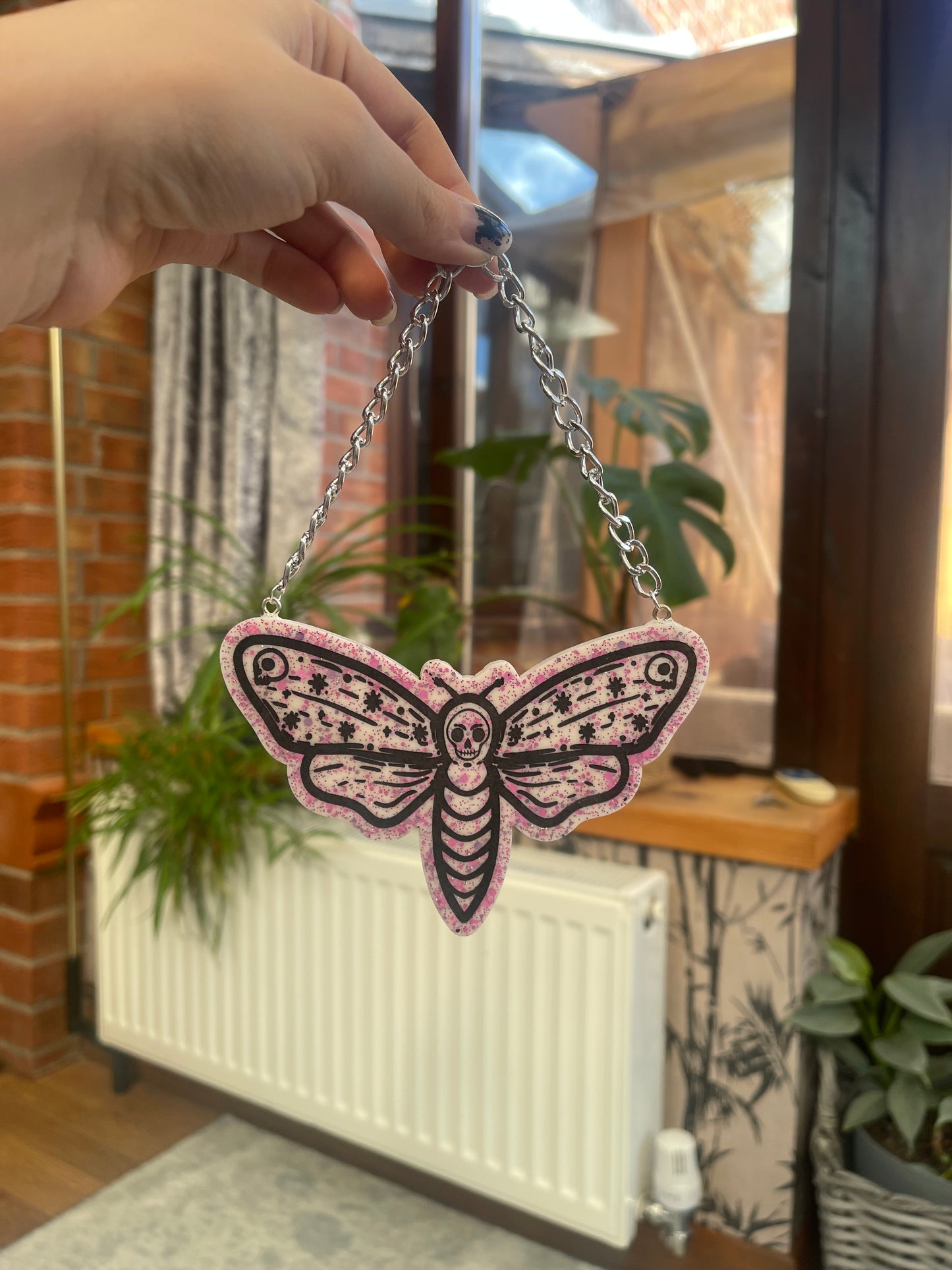 White Glitter Death Moth Wall Hanging