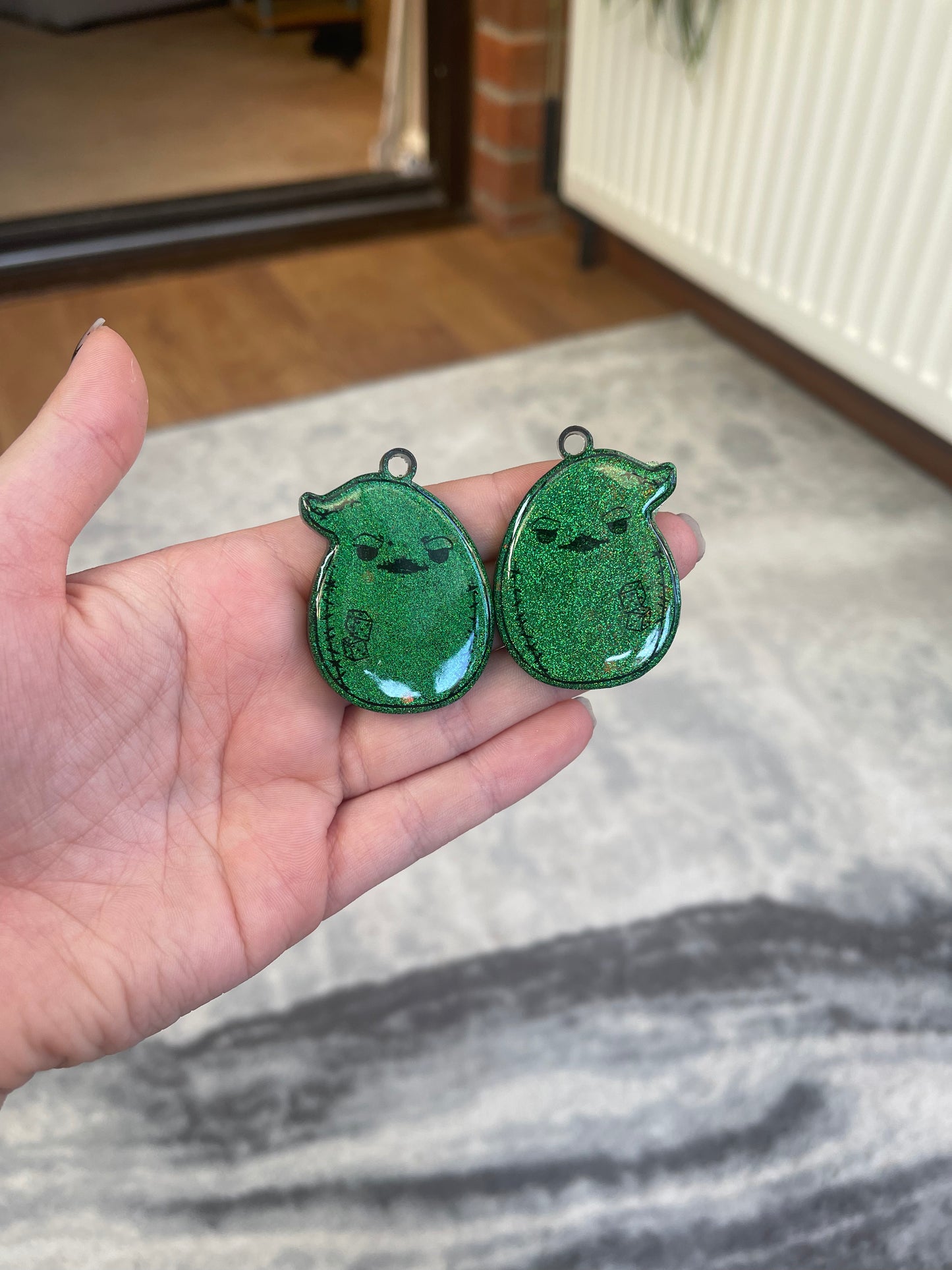 Green Holographic Boogy Man Squishy Earrings