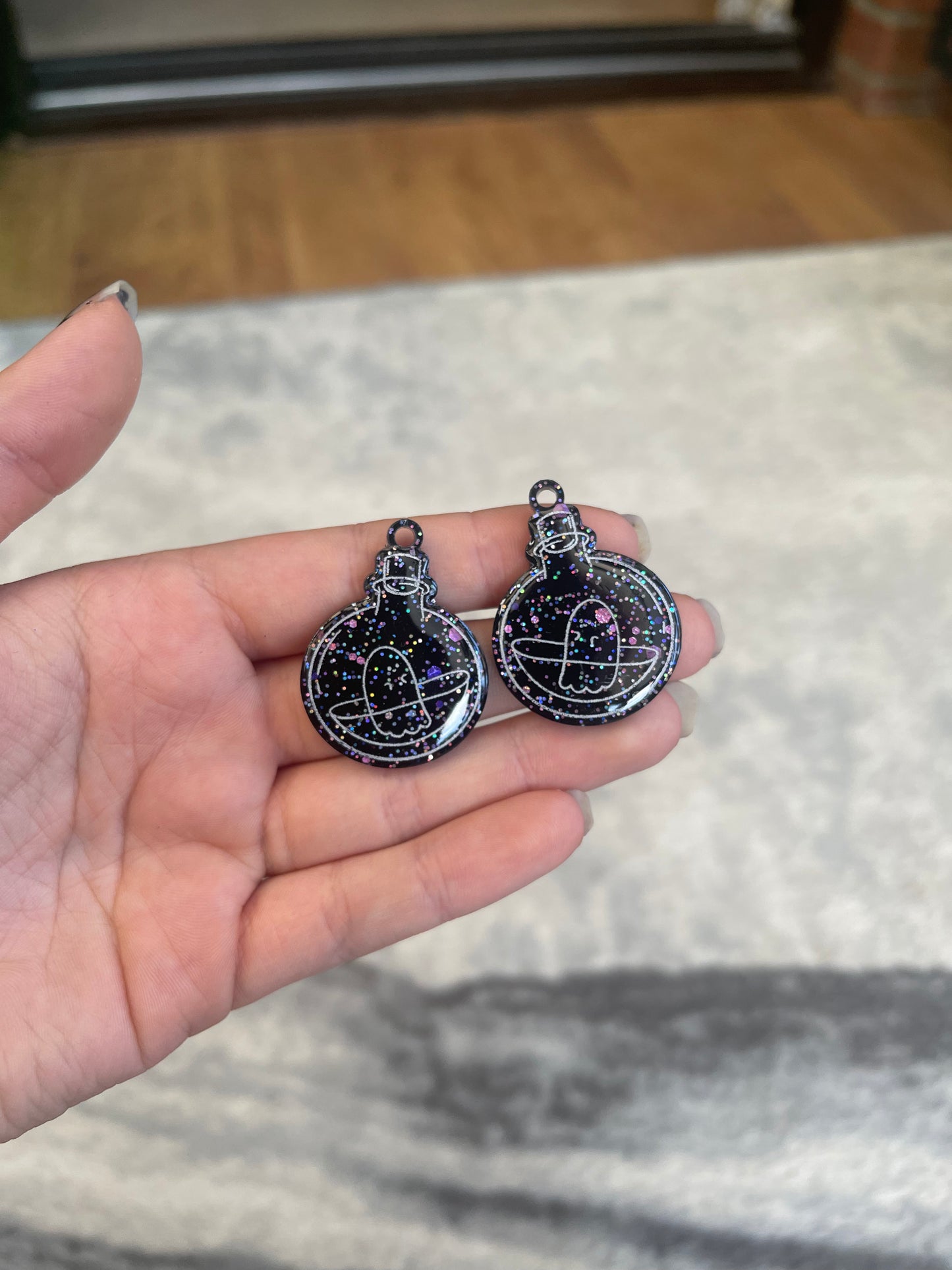 Black Glittery Jar Ghost Earrings