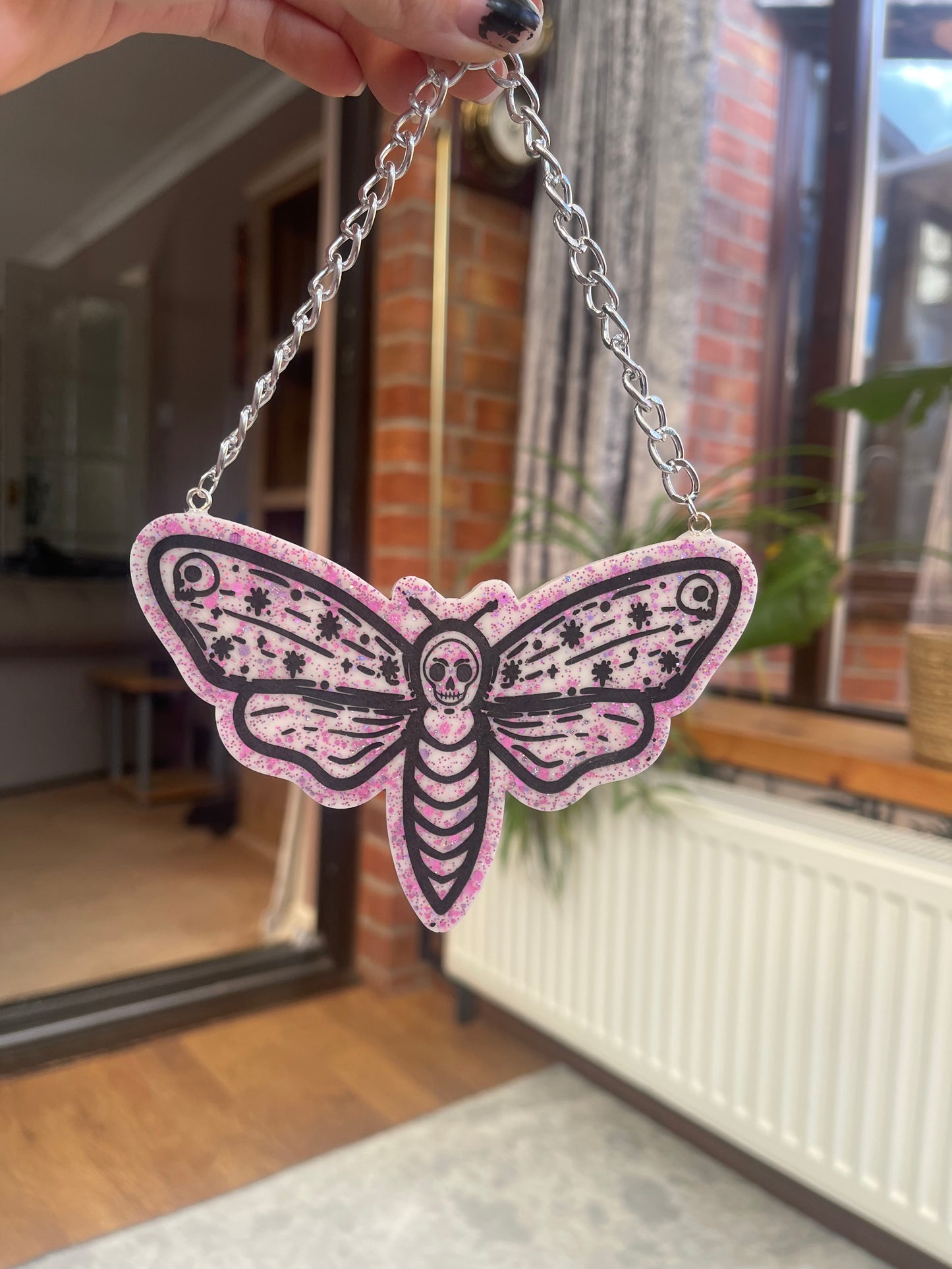 White Glitter Death Moth Wall Hanging