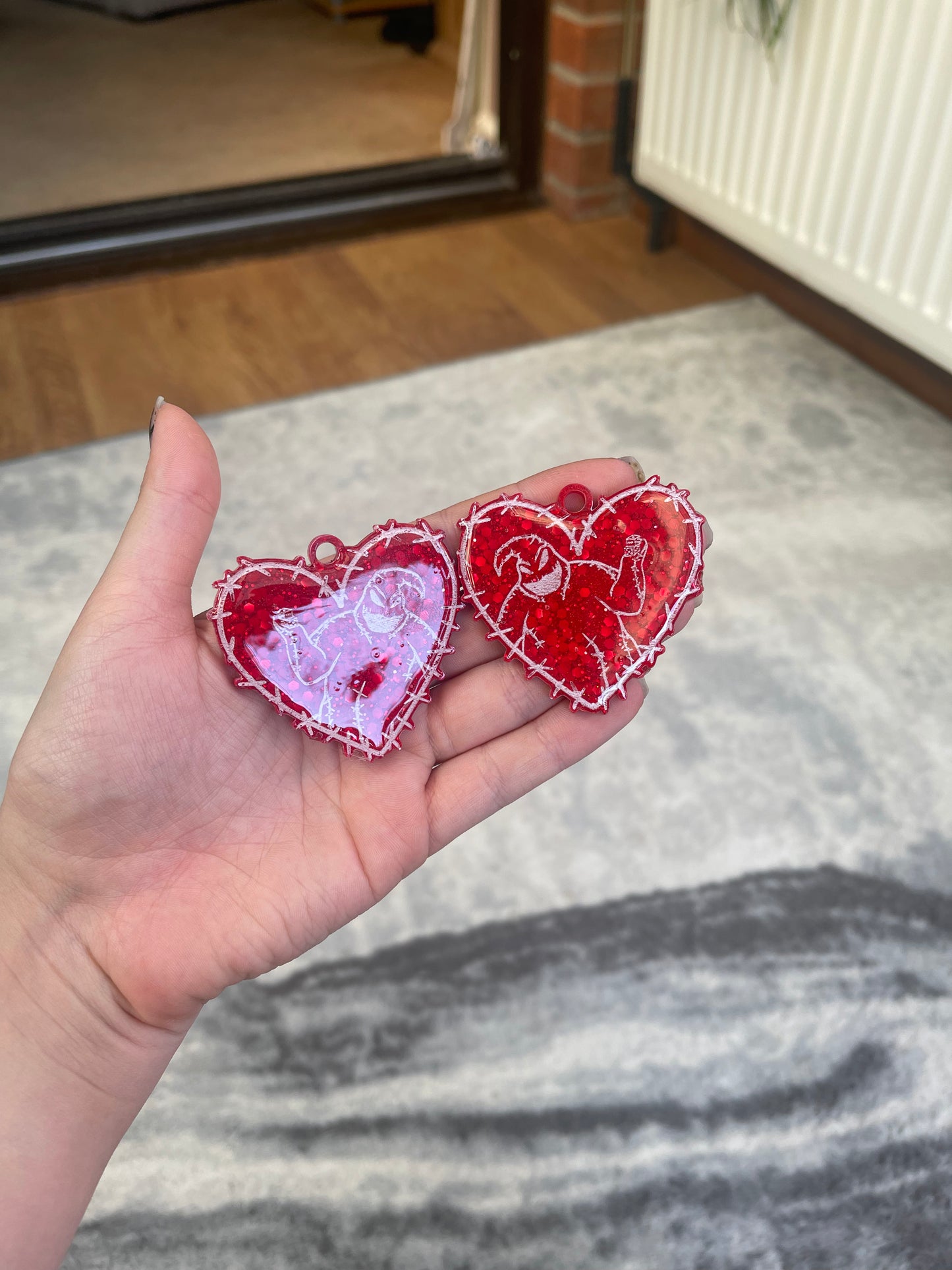 Red Boogy Man Stitched Hearts Earrings