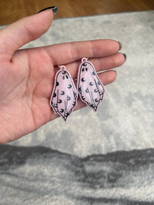 Pastel Pink Moon Ghost Earrings