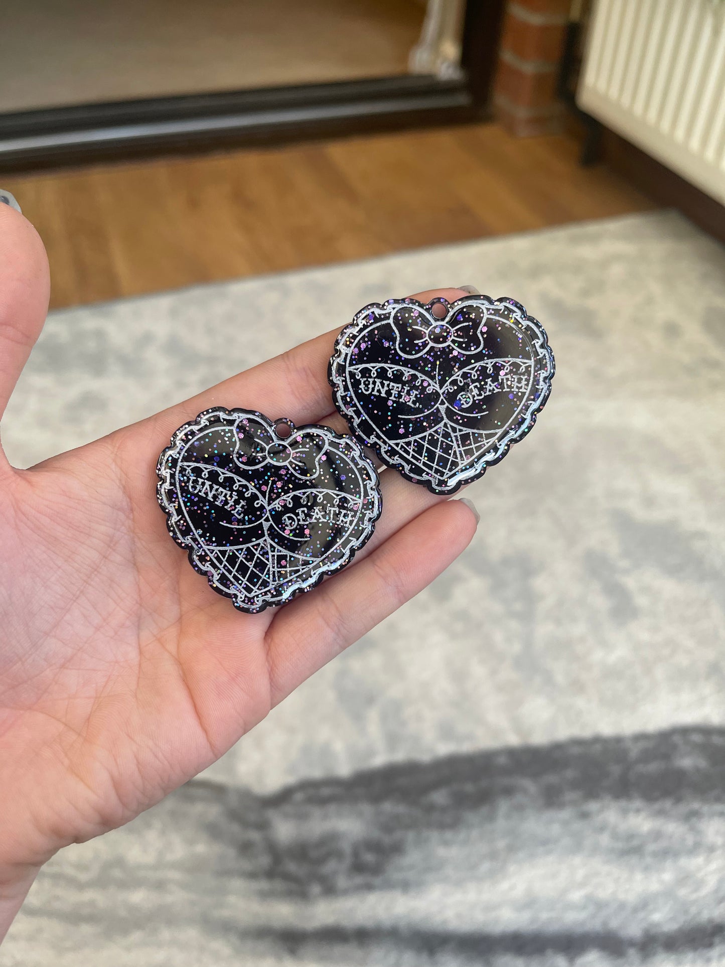 Black Glittery Until Death Booty Earrings