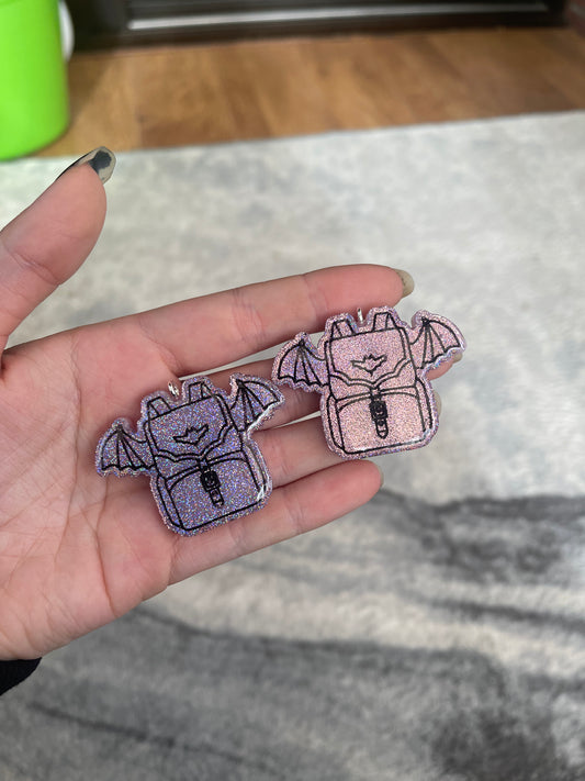 Pink Holographic Bat Backpack Earrings