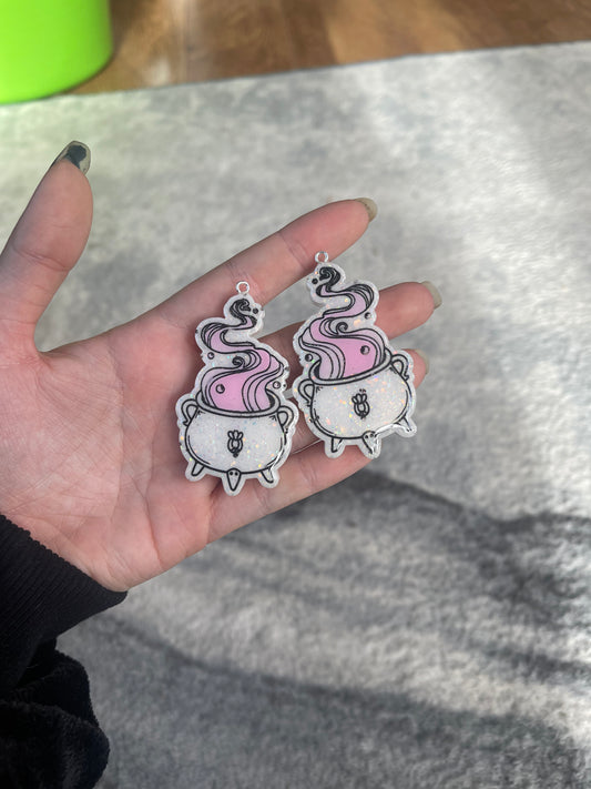 White and Pink Cauldron Earrings