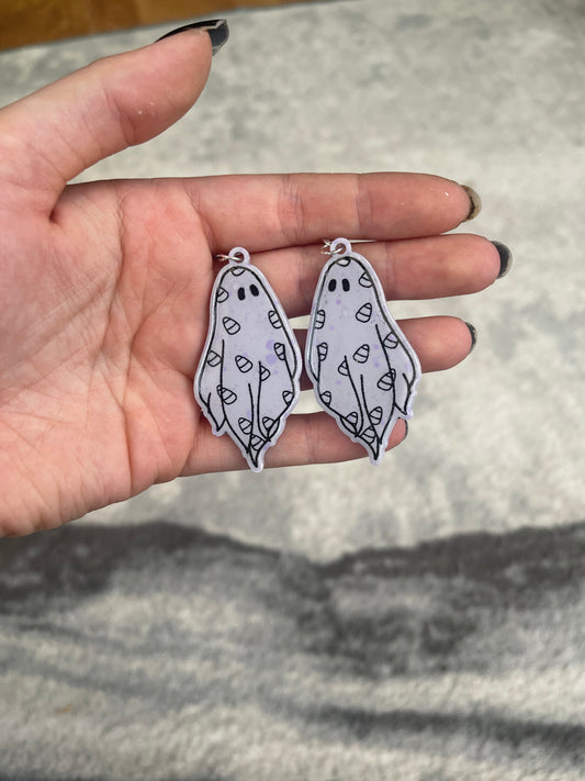 Lilac Candy Corn Ghost Earrings