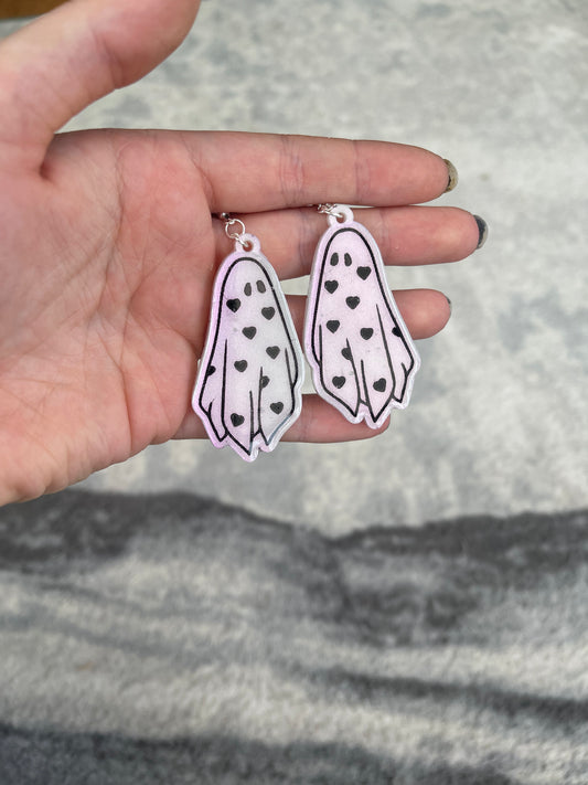 Pink Colour Shift Hearts Ghost Earrings