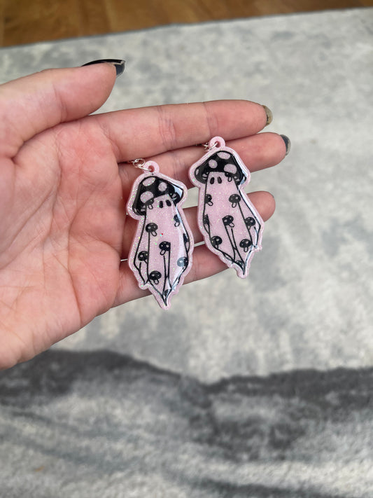 Pastel Pink Mushroom Ghost Earrings - made to order