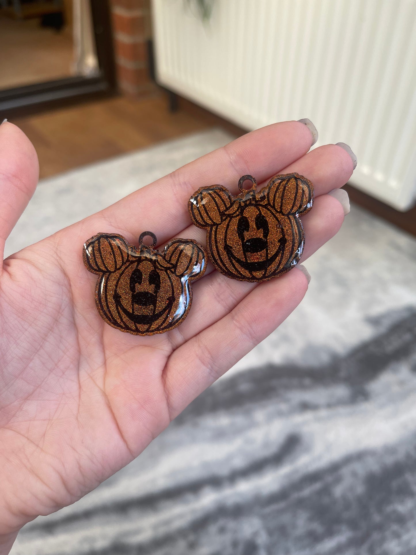 Orange Holographic Pumpkin Mouse Earrings