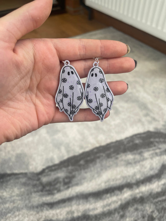 Lilac Pentagram Ghost Earrings