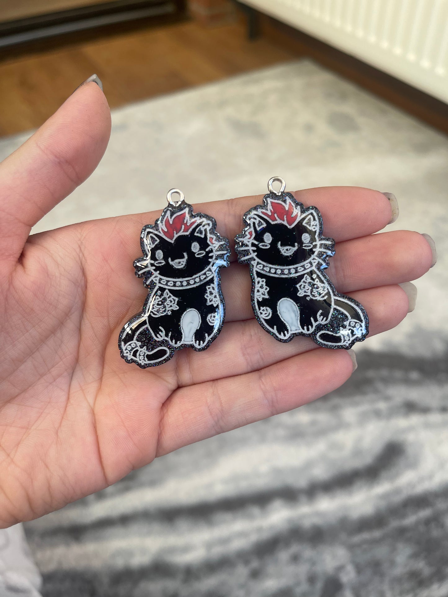 Black Goth Punk Cat Earrings