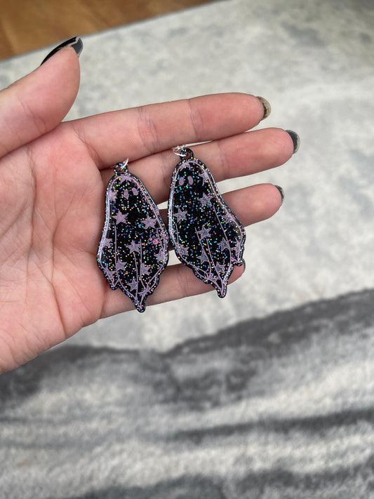 Black and Pink Glitter Star Ghost Earrings