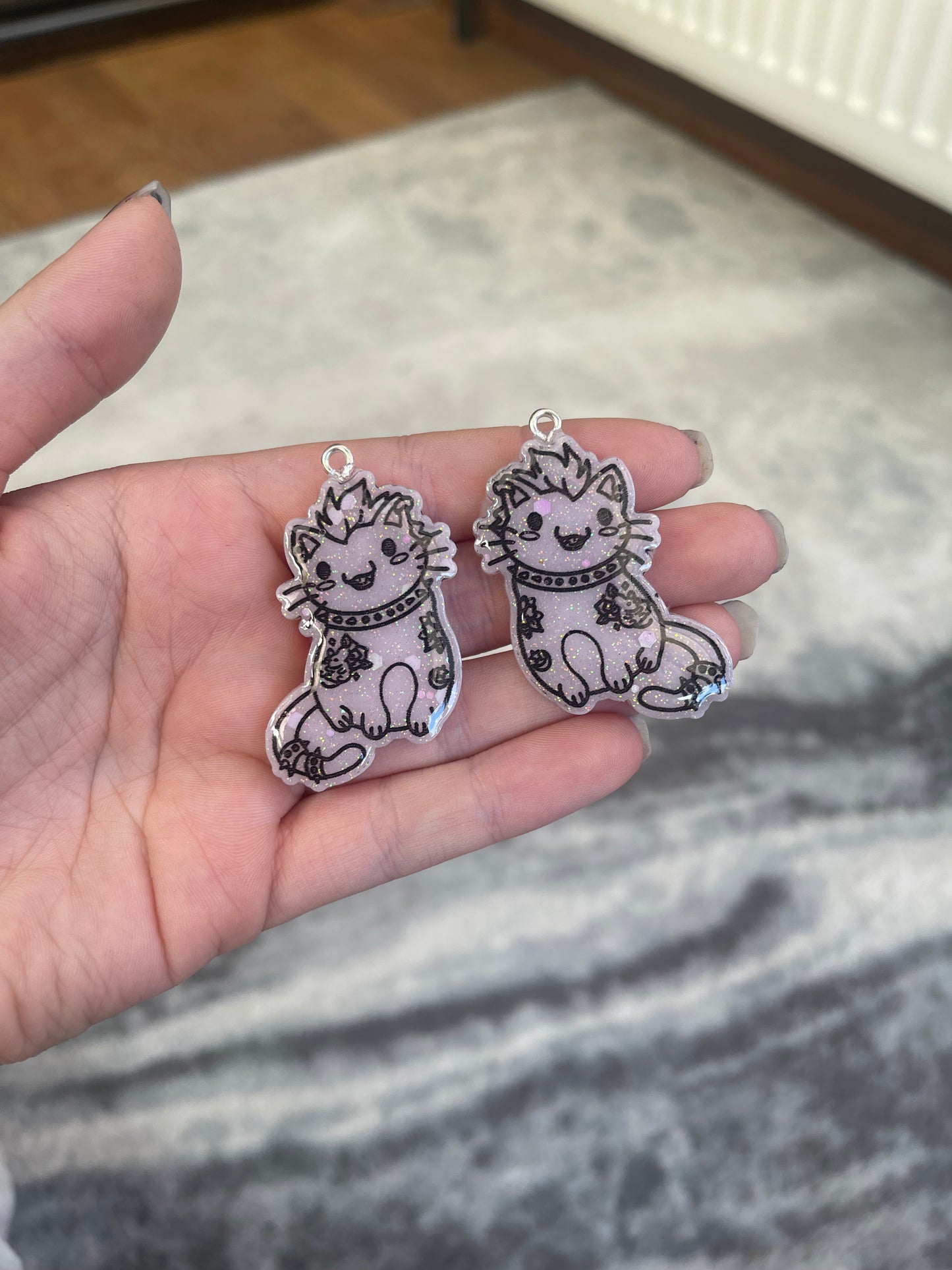 Pastel Pink Goth Punk Cat Earrings