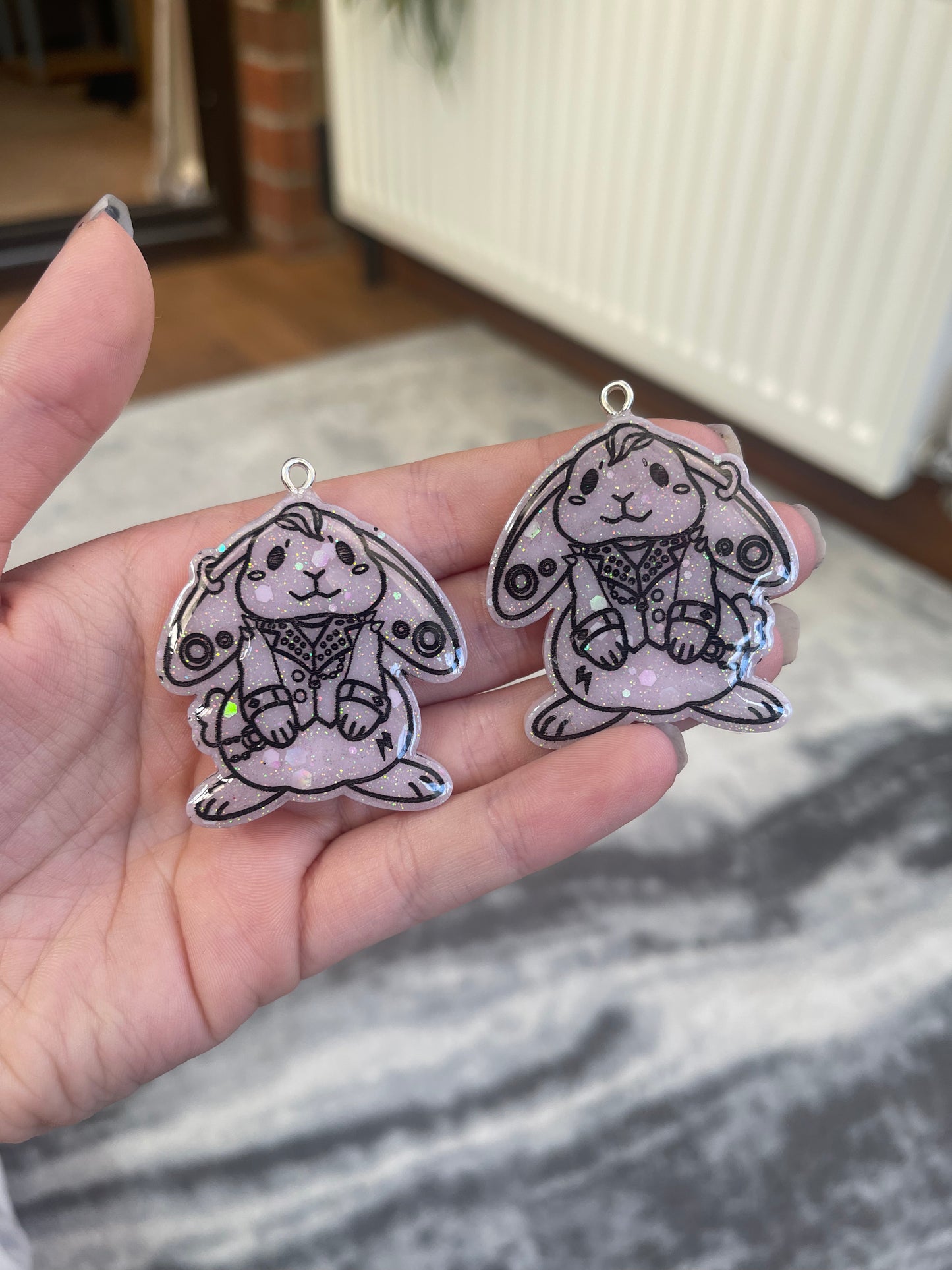 Pastel Pink Goth Punk Bunny Earrings