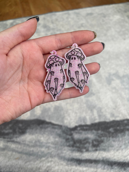 Pink Mushroom Ghost Earrings