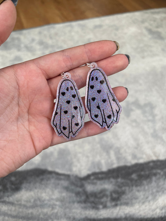 Pink Holographic Hearts Ghost Earrings