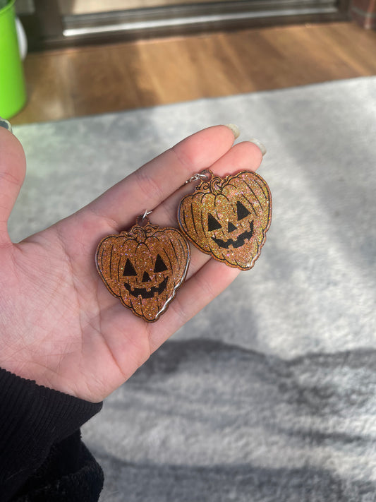 Orange Holographic Heart Pumpkin Earrings